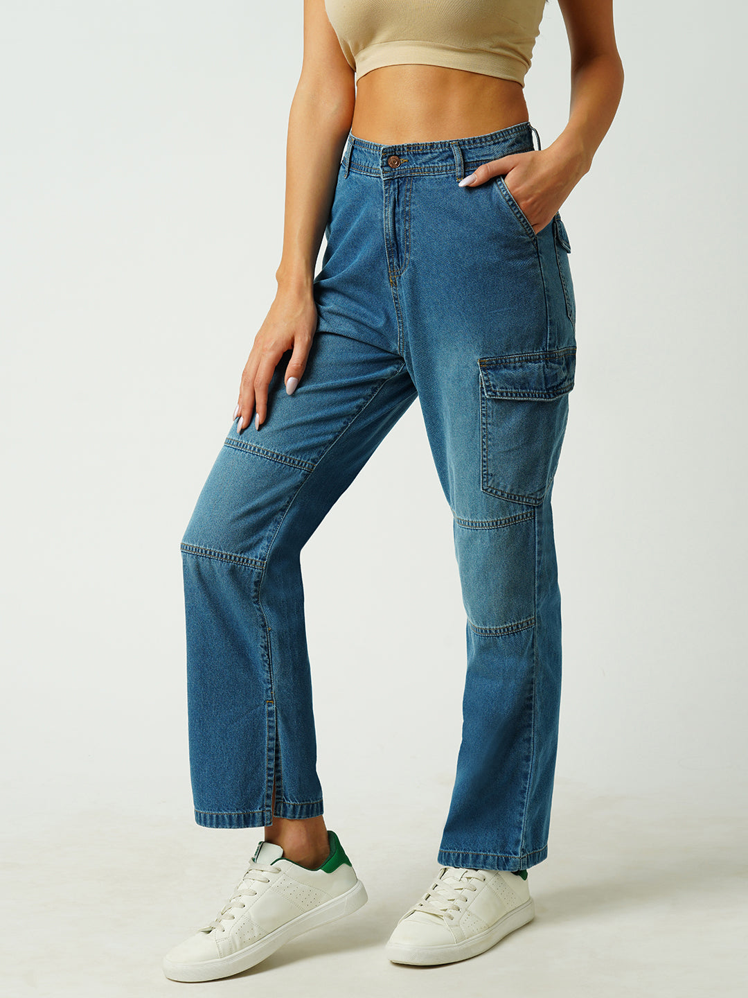 Women Dark Blue Mid-Rise Cargo