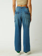 Women Light Blue Mid Rise Cargo