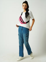 Women Light Blue Mid Rise Cargo
