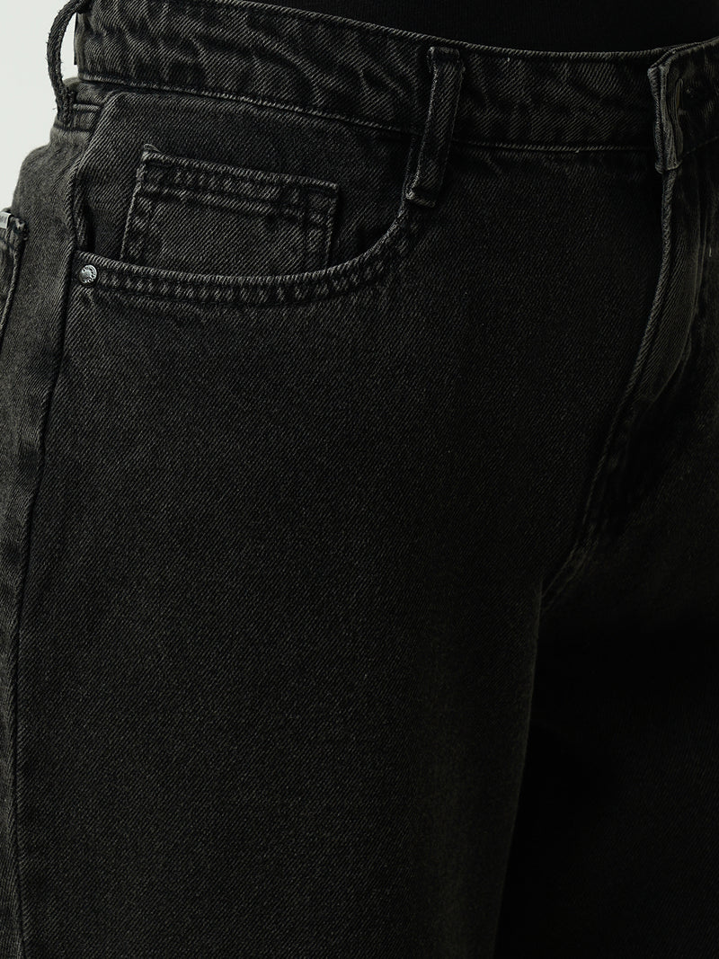 Women Black High Rise Loose Straight