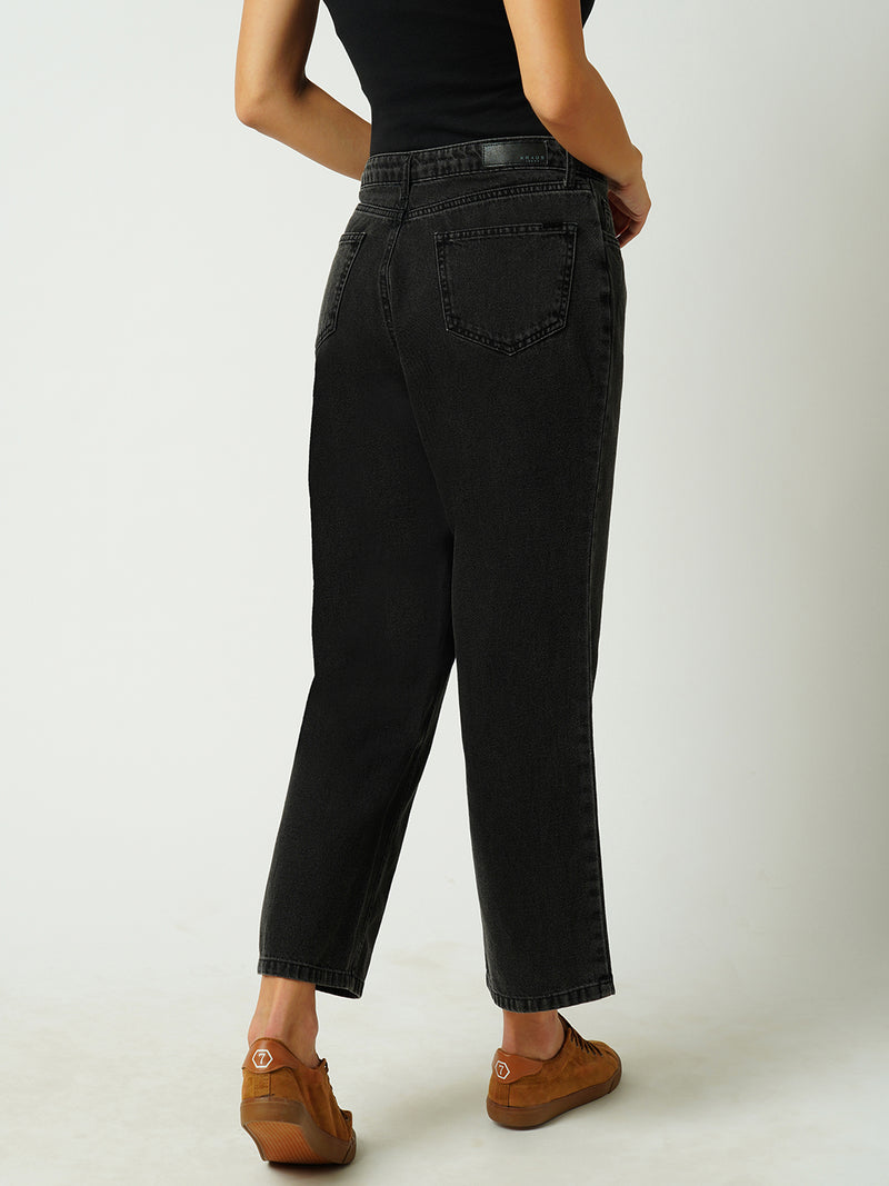 Women Black High Rise Loose Straight