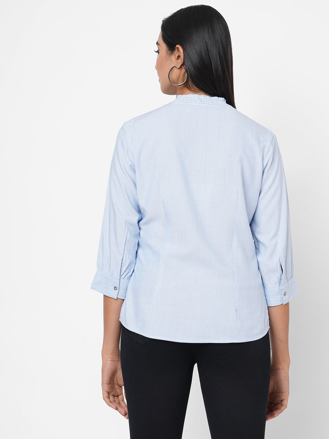 Women Blue/White Stripe Shirt Top