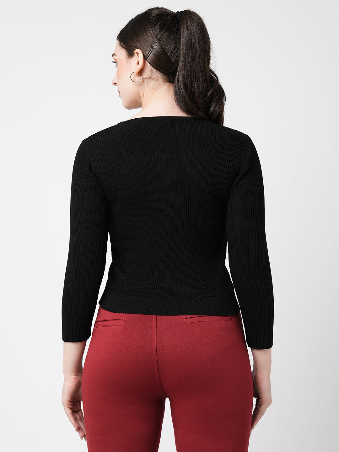 Women Black Flat Knit