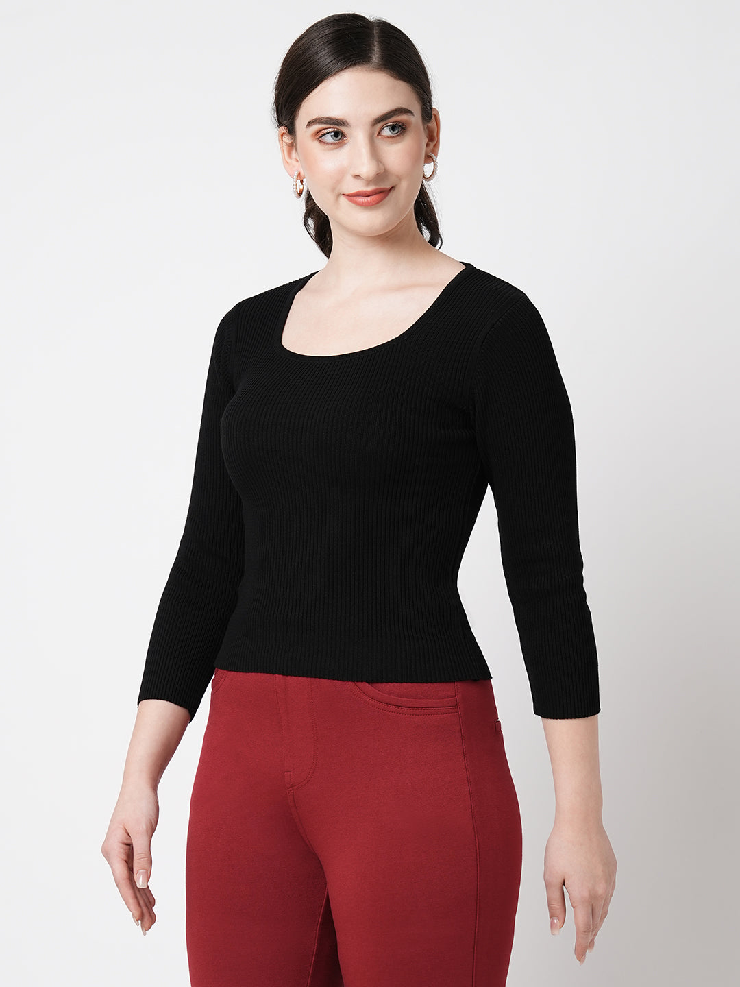Women Black Flat Knit