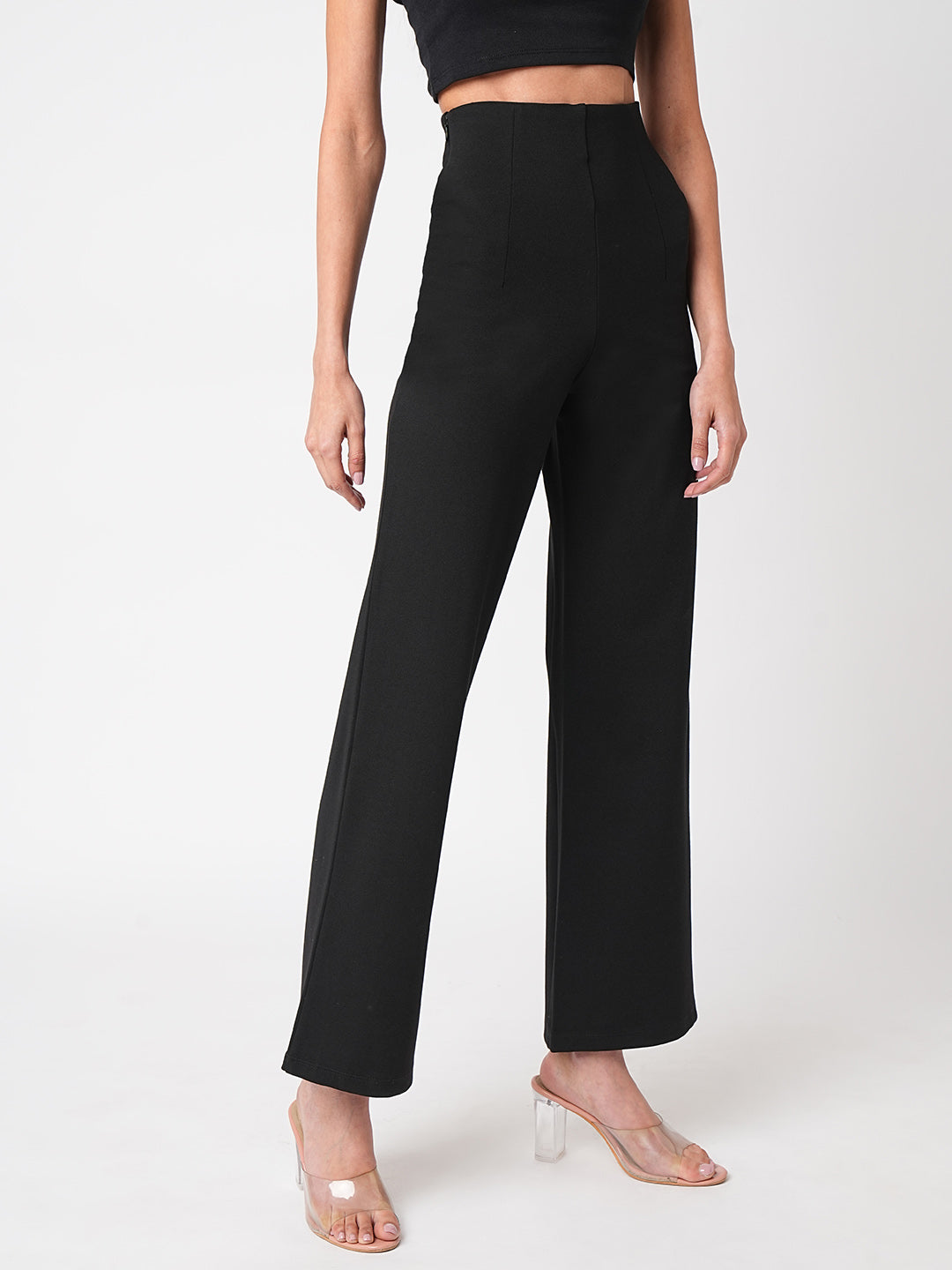 Buy Women Black High Rise Wide Leg Treggings Kraus Jeans