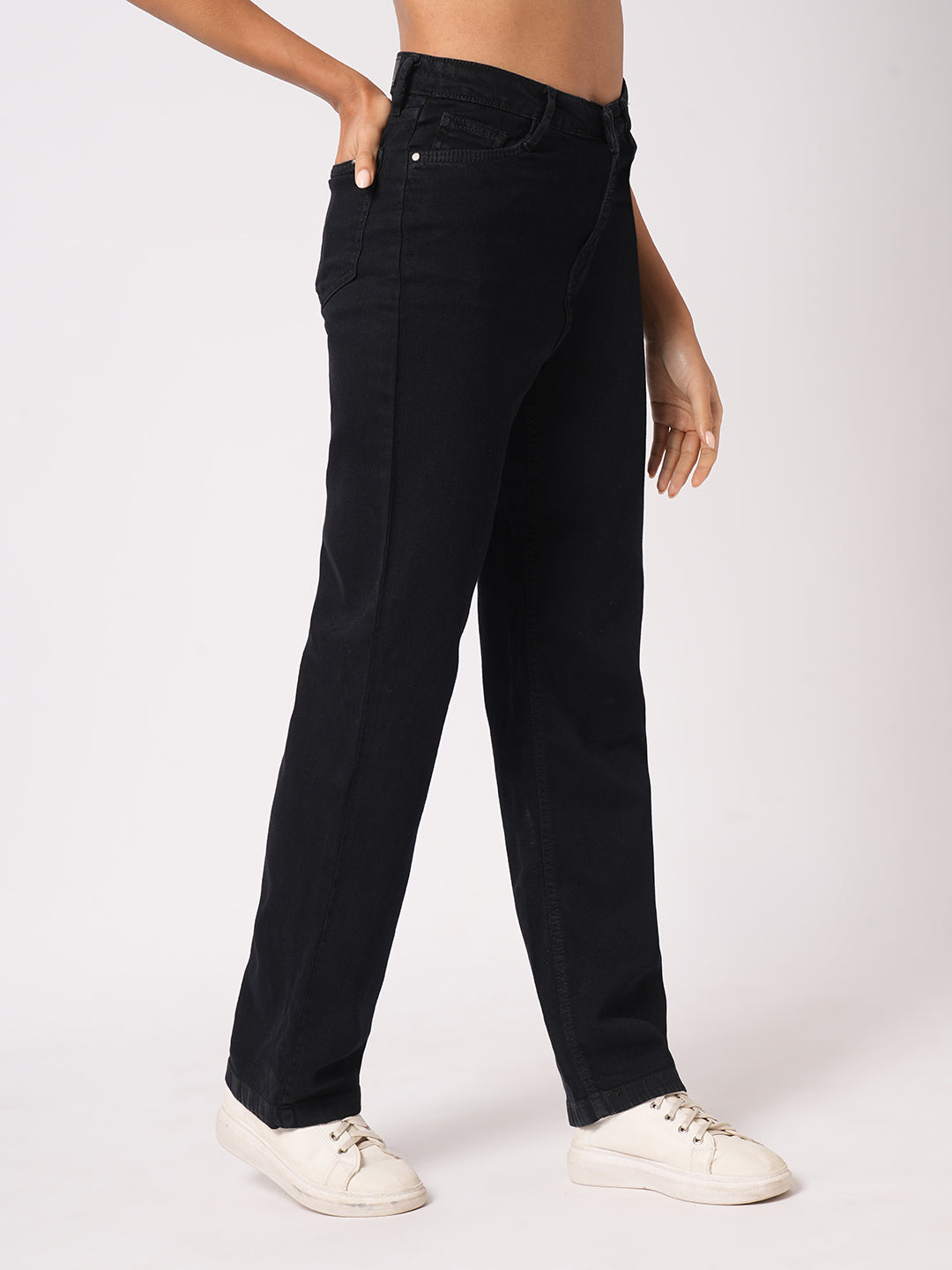 Women Black High-Rise Loose Straight Jeans