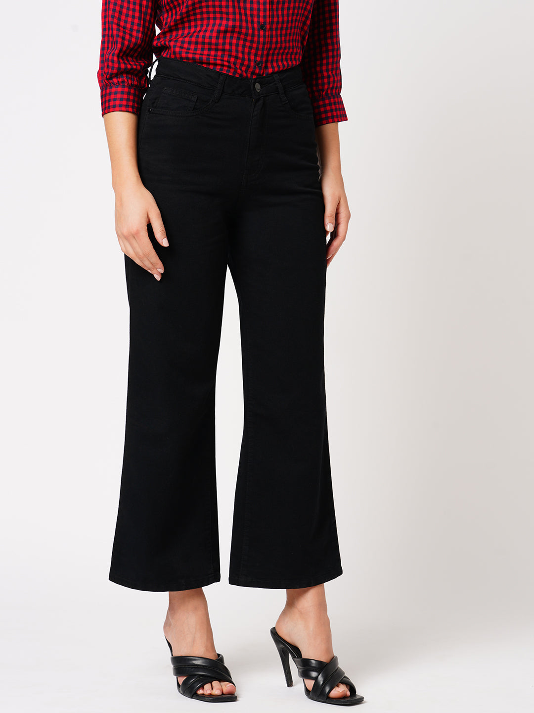 Women Black High-Rise Wide Leg Jeans
