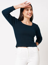 Women Airforce Solid Three-Quarter Sleeves Tshirts