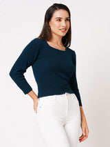 Women Airforce Solid Three-Quarter Sleeves Tshirts