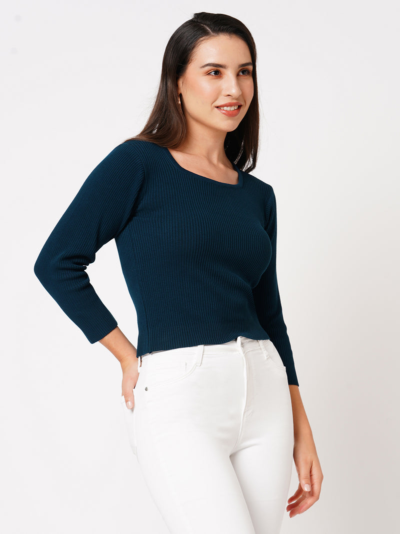 Women Airforce Solid Three-Quarter Sleeves Tshirts