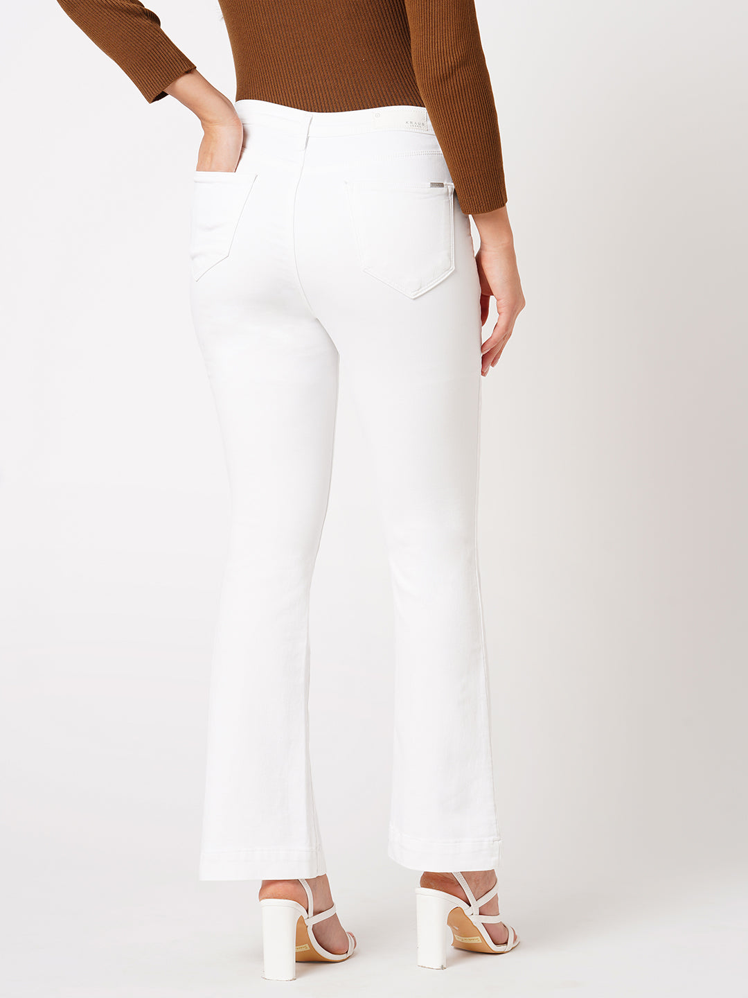 Women White High-Rise Mini Flare Jeans