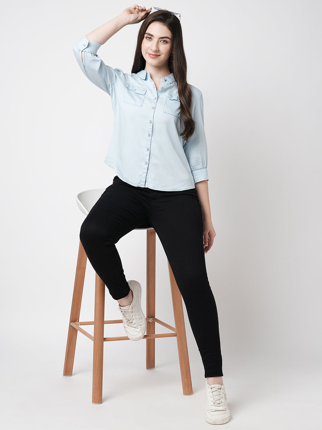 Women Light Blue Denim Shirt