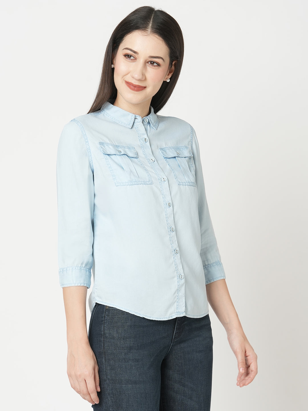 Women Light Blue Slim Shirt