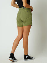 Women Olive High Rise Slim Shorts