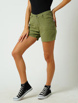 Women Olive High Rise Slim Shorts