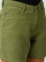 Women Olive High Rise Slim Shorts
