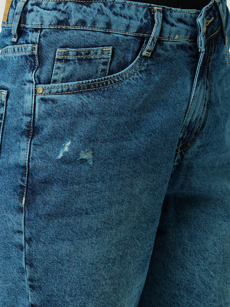 Women Blue High Rise Comfort Ripped Shorts