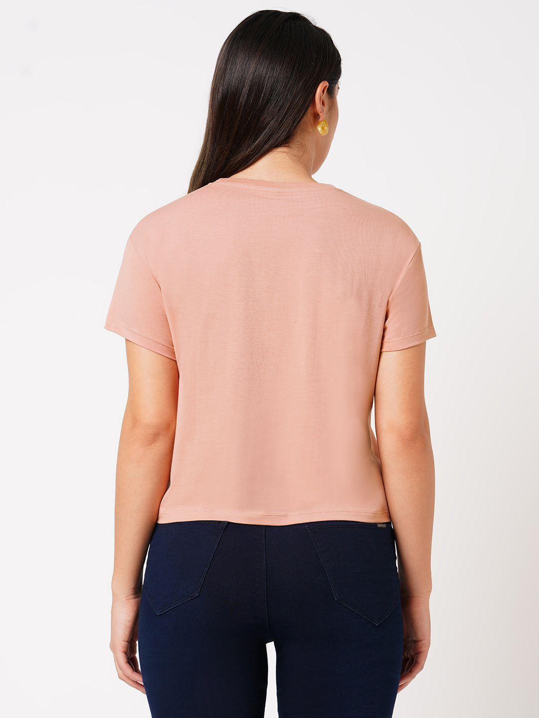 Women Blush Pink Printed Slim T-Shirt