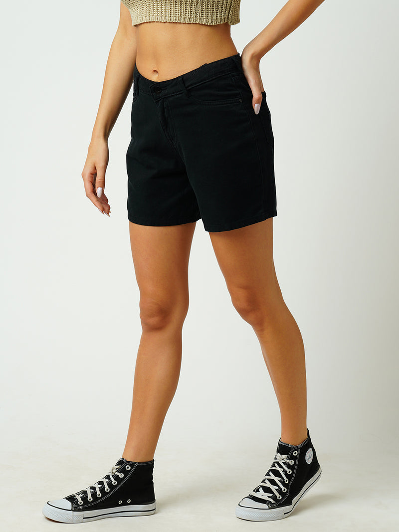 Women Black High Rise Slim Shorts