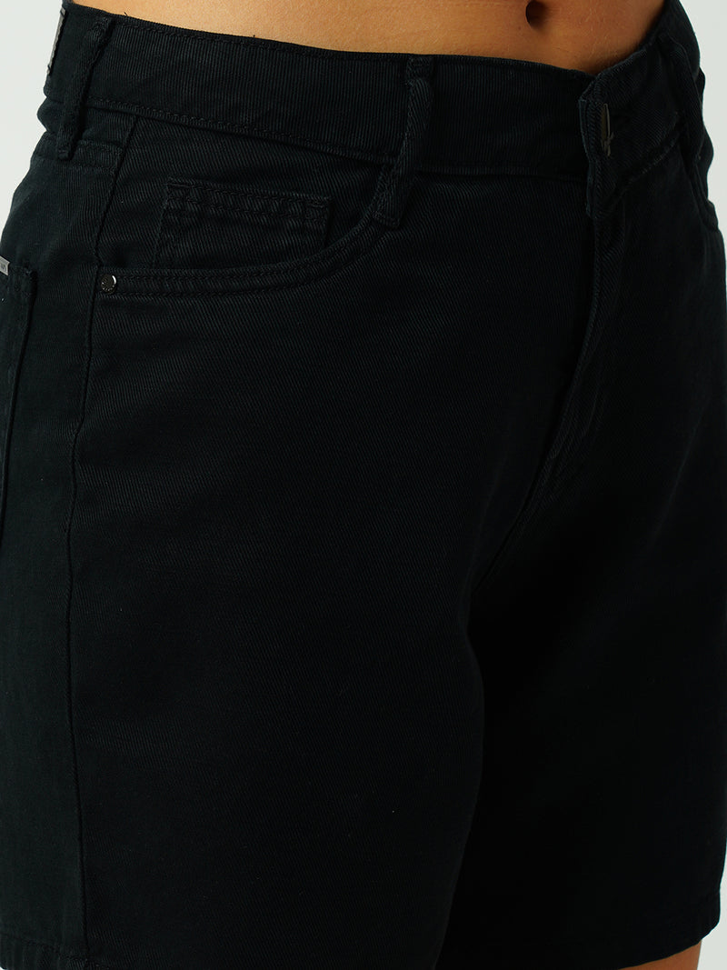 Women Black High Rise Slim Shorts