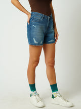Women Blue High Rise Slim Shorts