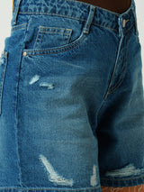 Women Blue High Rise Slim Shorts