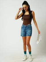 Women Blue High Rise Slim Shorts