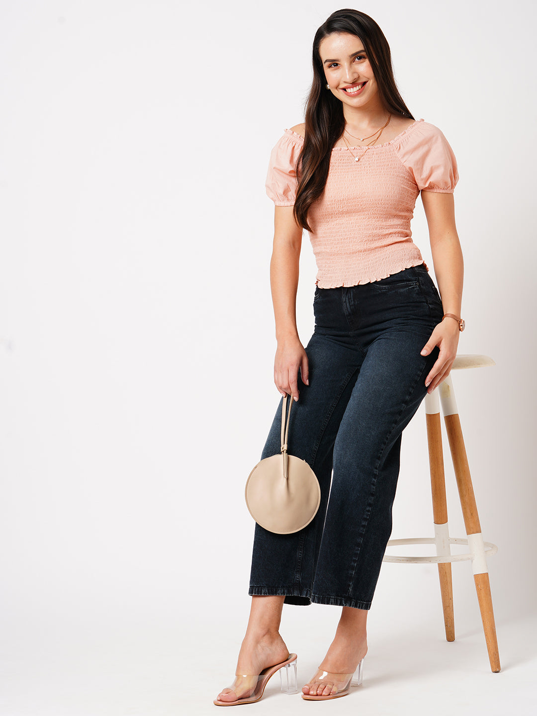 Women Charcoal Black High-Rise Wide Leg Jeans