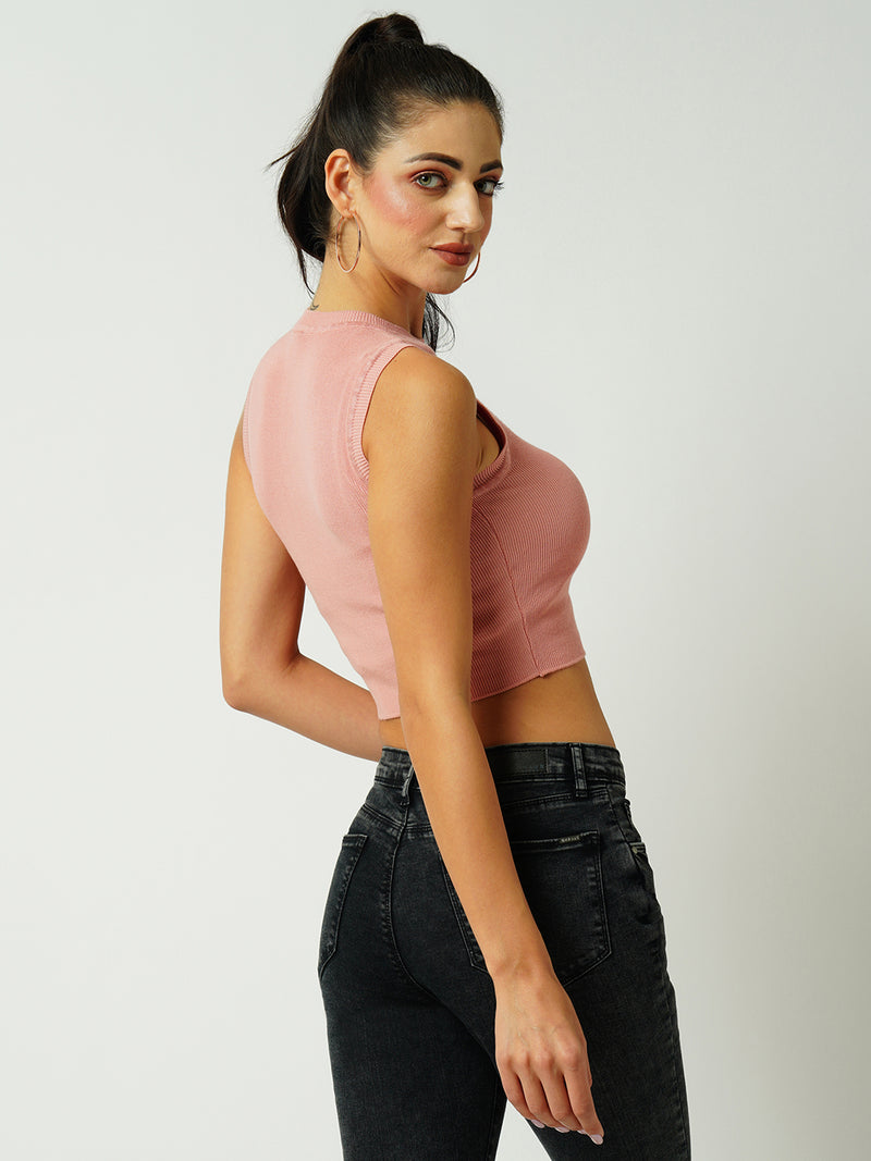 Women Peach Solid Sleevless Topwear