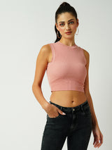 Women Peach Solid Sleevless Topwear