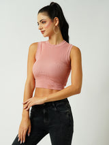 Women Peach Solid Sleevless Topwear