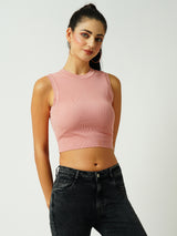 Women Peach Solid Sleevless Topwear