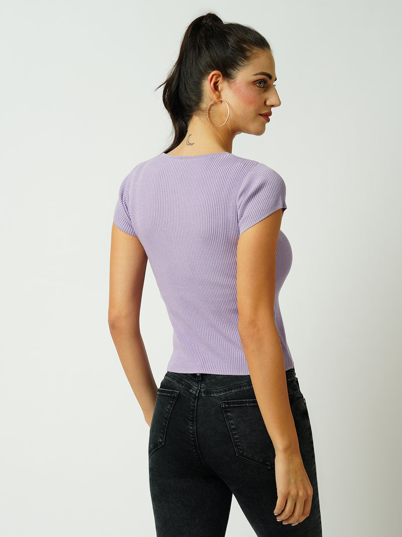 Women Lilac Solid Short Sleeves Topwear