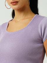 Women Lilac Solid Short Sleeves Topwear