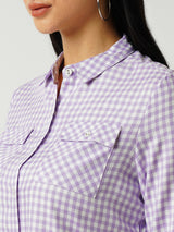 Women Lilac & White Striped Three-Quarter Sleeves Shirts