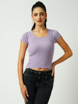 Women Lilac Solid Short Sleeves Topwear