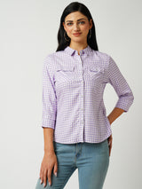 Women Lilac & White Striped Three-Quarter Sleeves Shirts
