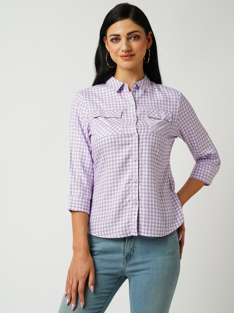 Women Lilac & White Striped Three-Quarter Sleeves Shirts