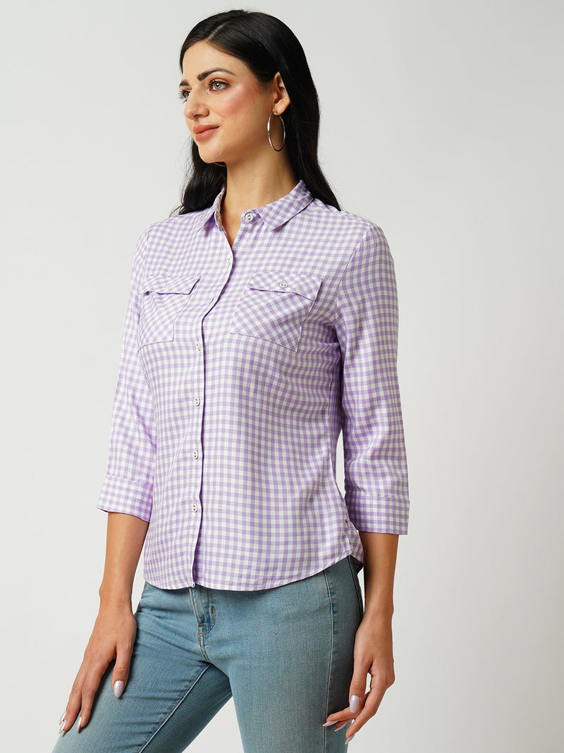 Women Lilac & White Striped Three-Quarter Sleeves Shirts