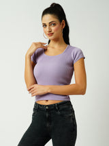 Women Lilac Solid Short Sleeves Topwear
