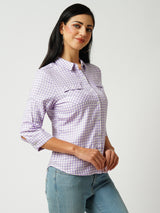 Women Lilac & White Striped Three-Quarter Sleeves Shirts