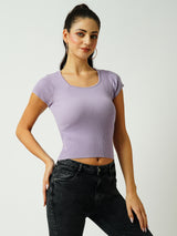 Women Lilac Solid Short Sleeves Topwear