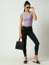 Women Lilac Solid Short Sleeves Topwear