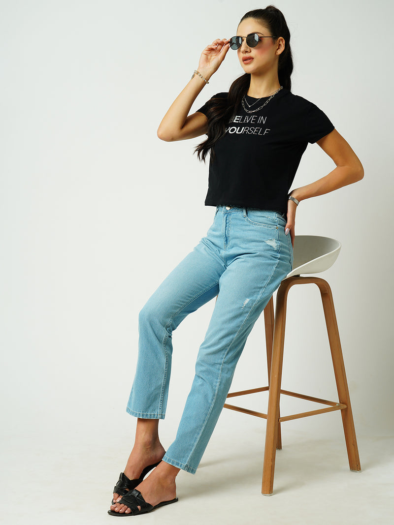 Women Light Blue High Rise Straight Fit Jeans