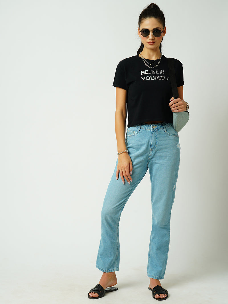 Women Light Blue High Rise Straight Fit Jeans
