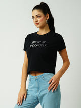 Women Black Printed Short Sleeves T-Shirts