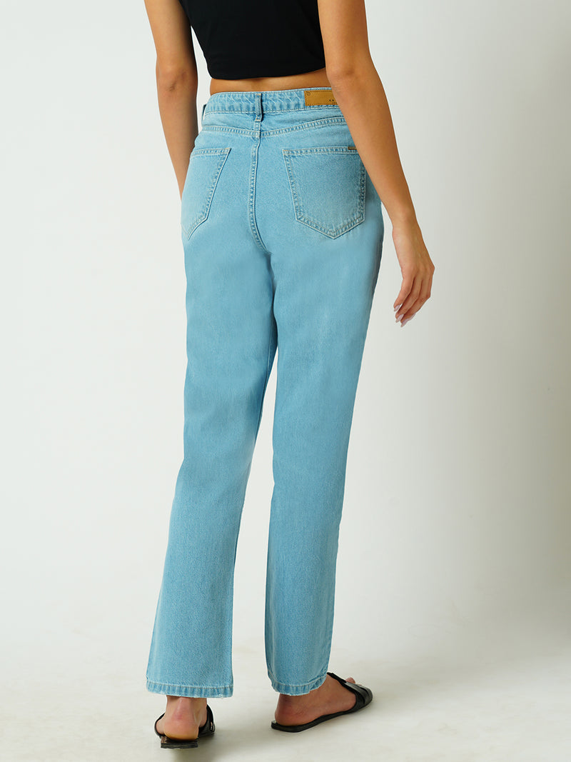 Women Light Blue High Rise Straight Fit Jeans
