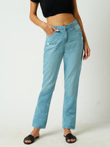 Women Light Blue High Rise Straight Fit Jeans