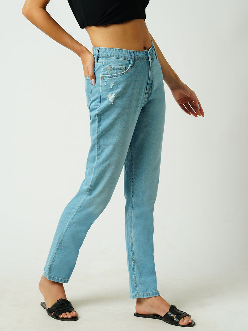Women Light Blue High Rise Straight Fit Jeans