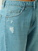 Women Light Blue High Rise Straight Fit Jeans